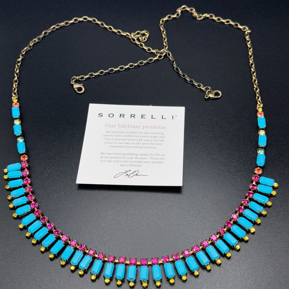 Sorrelli Gold Necklace with Blue and Pink Gems
